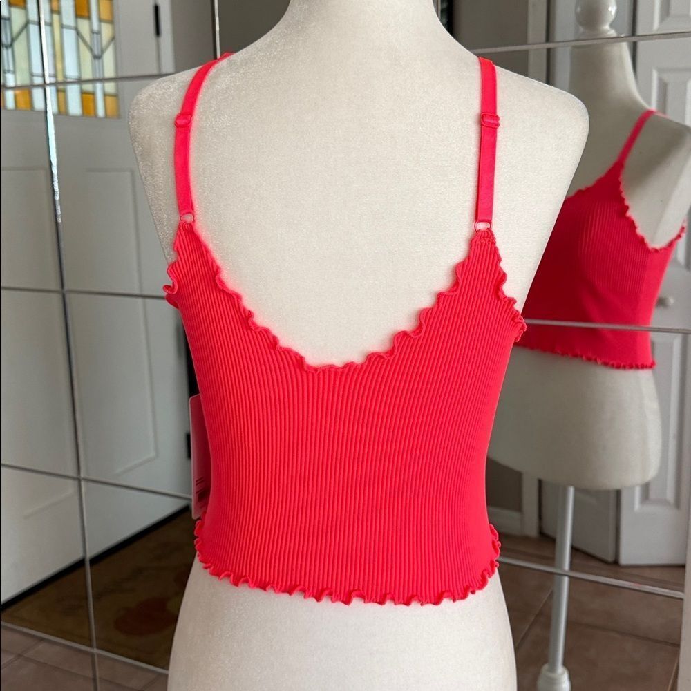 Yogalicious Hot Pink Ribbed Lettuce-Edge Crop Cami - Picture 3 of 9